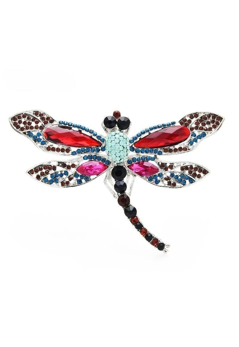 Brosa argintie - forma de libelula - cu pietre multicolore - Robertha C1