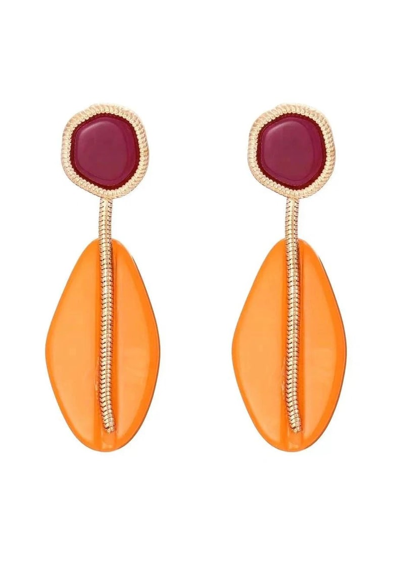 Cercei aurii - cu pietre portocalii si mov - Rosana C5 Cercei aurii - cu pietre portocalii si mov - Rosana C5