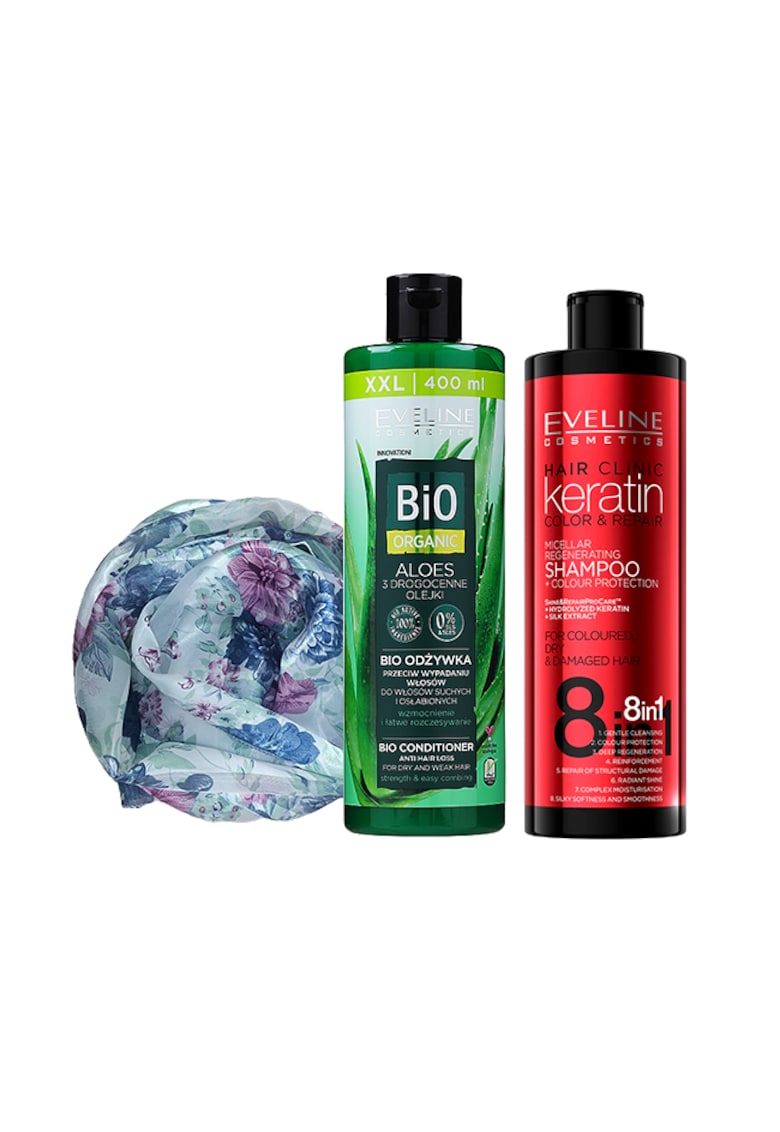 Set Sampon Keratin Colour Protection 8 in 1 400ml + Balsam de par Bio Organic Anti Caderea Parului cu Aloe - 400ml + Esarfa matase