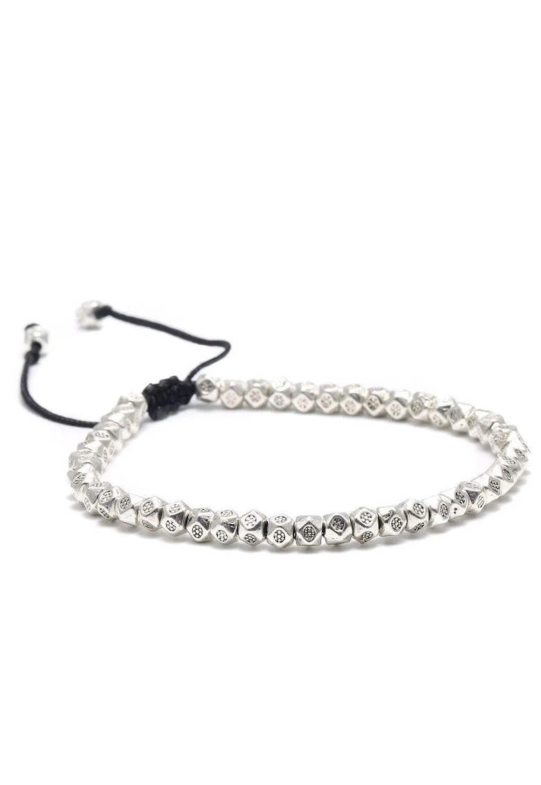 Bratara neagra - cu snur reglabil si piese argintii - Sadie C1