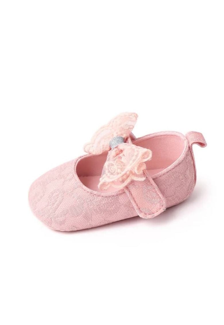 Pantofi Cu Fundita Din Dantela - Elegant - Textil - Fete - Velcro - Roz