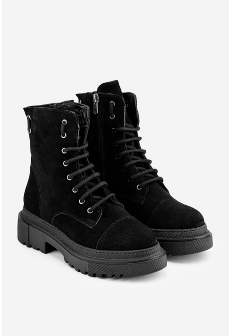 Ghete negre din piele intoarsa cu detaliu elastic