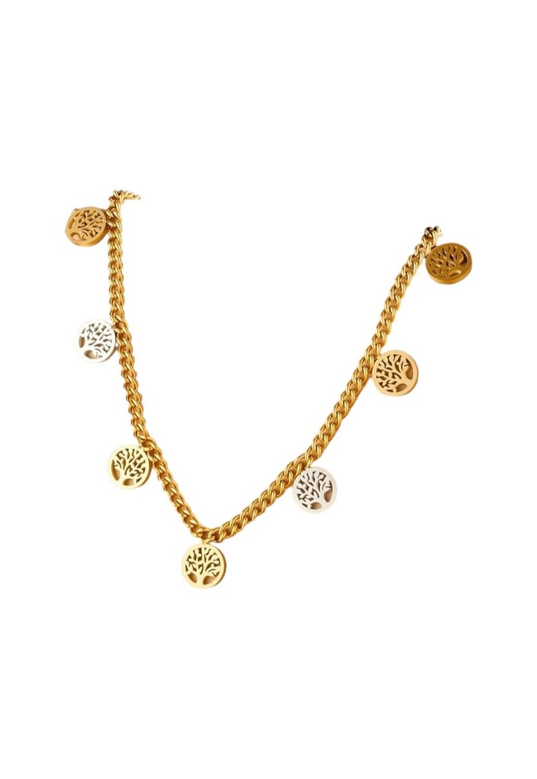 Colier auriu - din otel inoxidabil - cu banuti si copacul vietii - suflat cu aur 18k - Raina C6