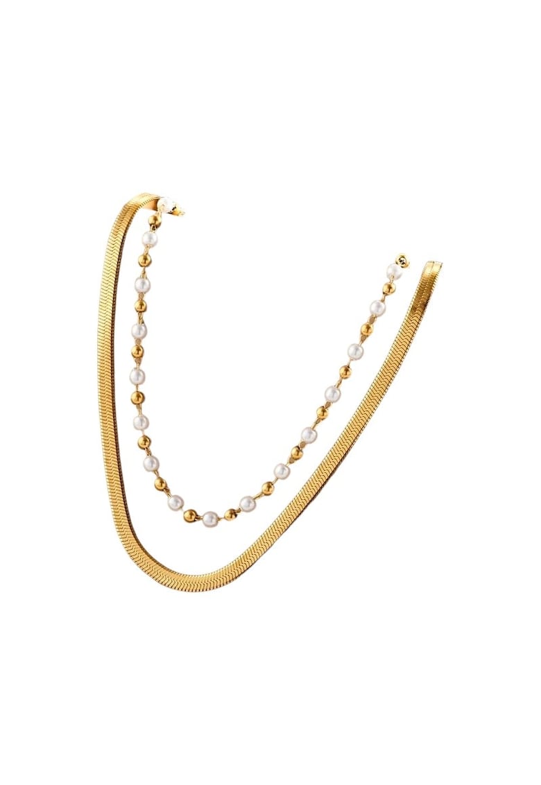 Colier auriu - in 2 straturi - din otel inoxidabil - cu perle - suflat cu aur 18k - Raisa C5
