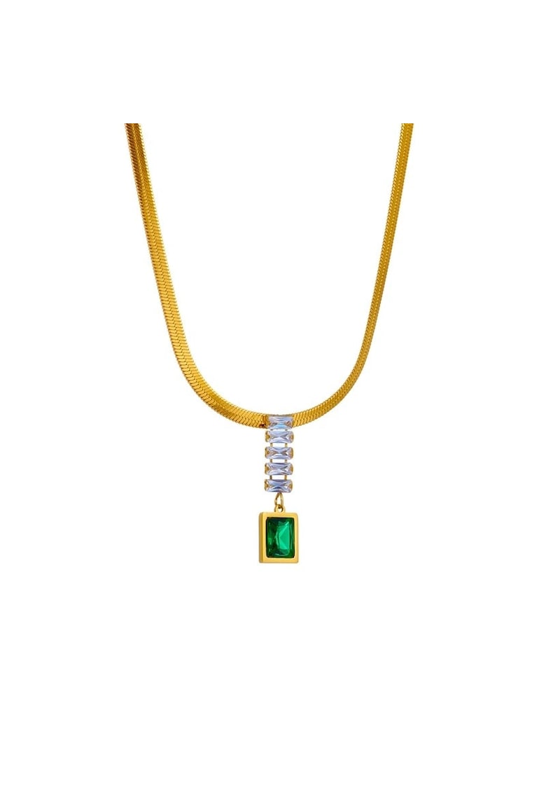 Colier auriu - din otel inoxidabil - cu pietre din zirconiu - suflat cu aur 18k - Rahel C12