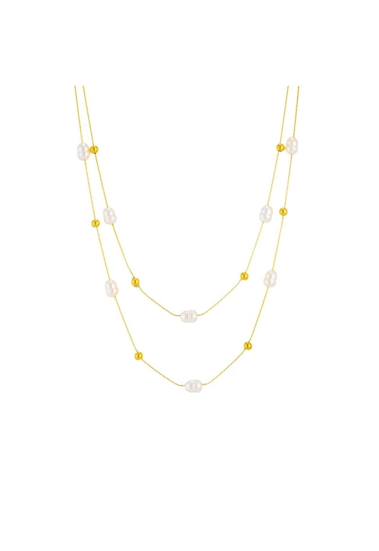 Colier auriu - in 2 straturi - din otel inoxidabil - cu perle - suflat cu aur 18k - Raian C5