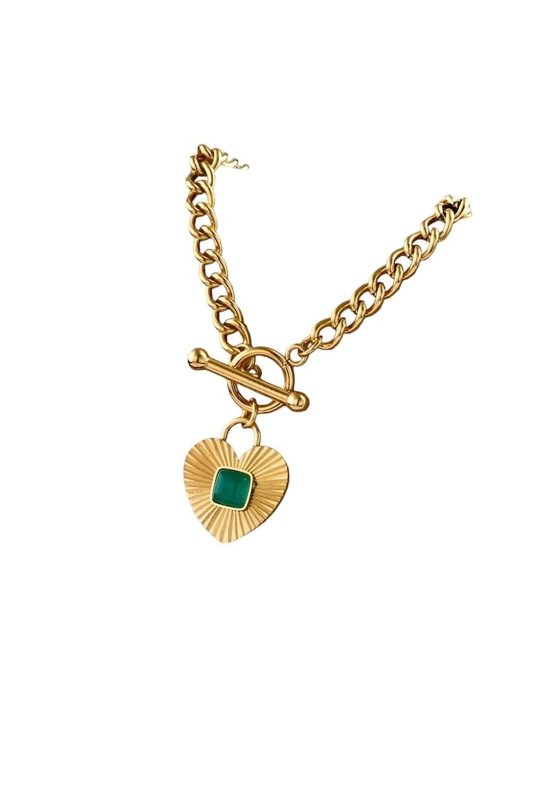 Colier auriu - din otel inoxidabil - cu zale si pandantiv inima - suflat cu aur 18k - Rahab C5