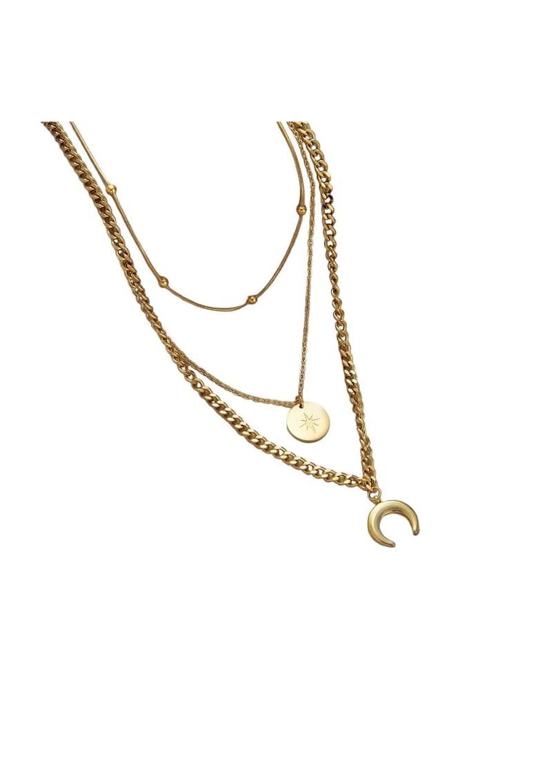 Colier auriu - in 3 straturi - din otel inoxidabil - cu banut si semiluna - suflat cu aur 18k - Ragna C5