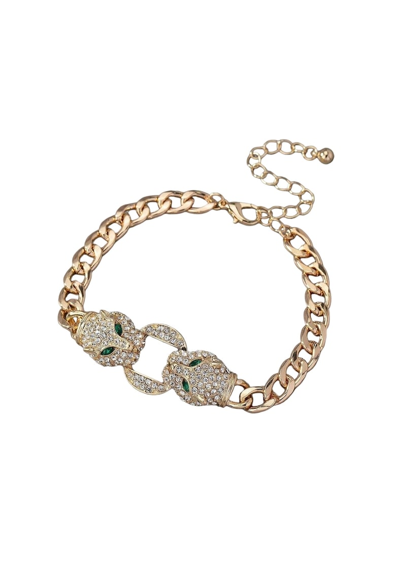 Bratara aurie - cu zale - pietre si cap de pantera - Lungime: 21 cm - Penny C7