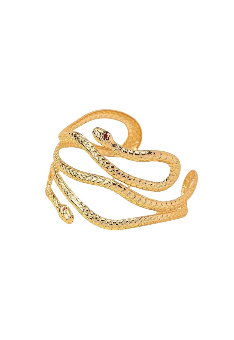 Bratara aurie - reglabila - forma de sarpe - cu pietre rosii - Diametru: 6 cm - Penille C8