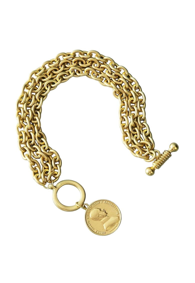 Bratara aurie - cu zale si banut - Lungime: 20.5 cm - Penel C7