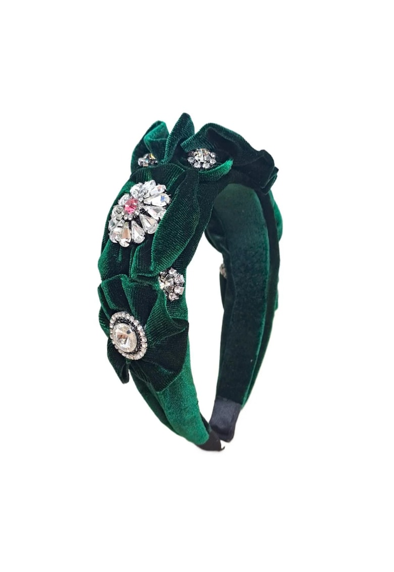 Bentita verde - din catifea - cu pietre - Sajda C1