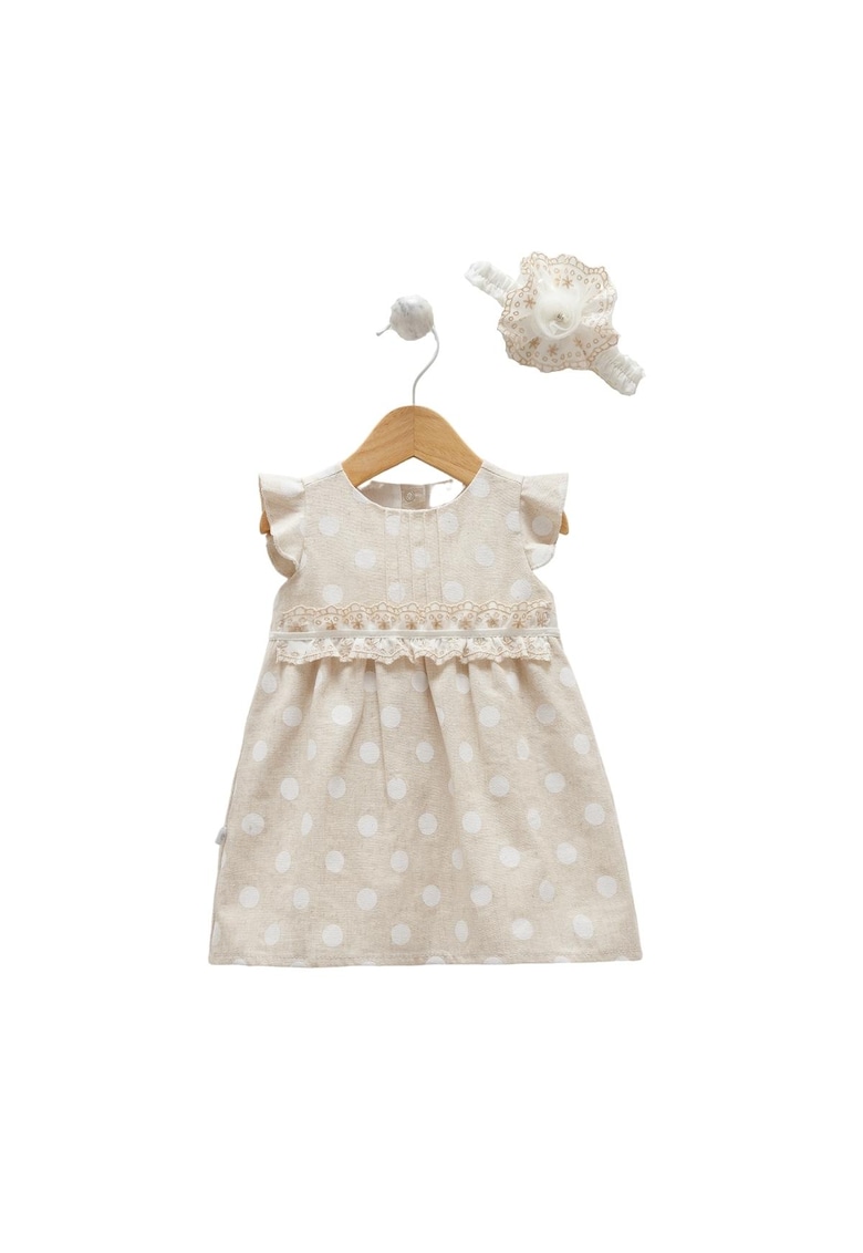 Rochita cu buline -  cu bentita asortata - ELB7886 - Crem - Rochita cu buline -  cu bentita asortata - ELB7886 - Crem -