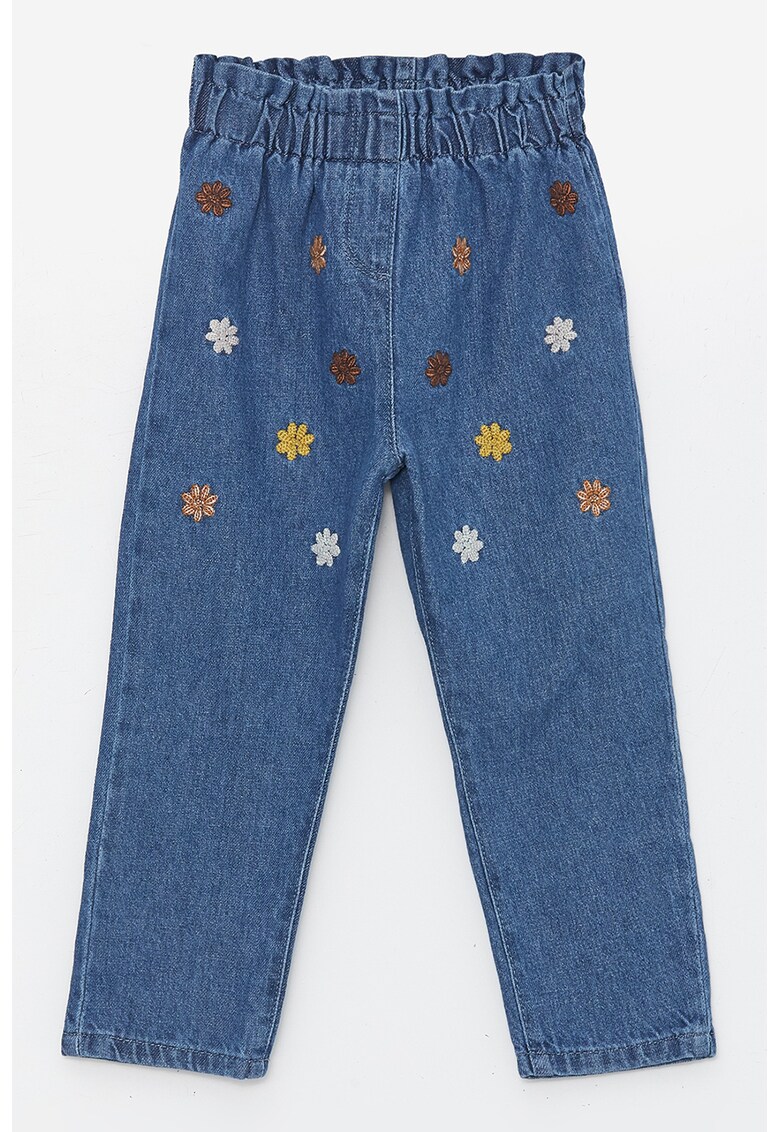 Pantaloni lungi cu banda elastica in talie si broderii florale