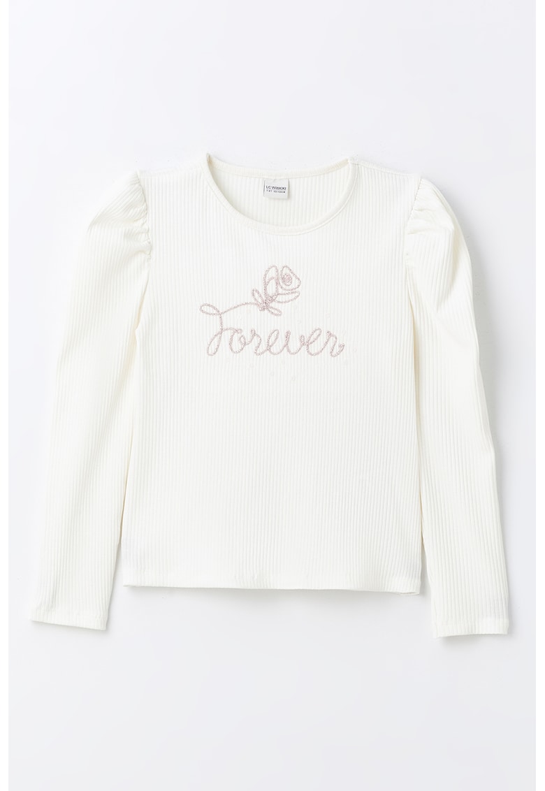 Bluza striata cu broderie text