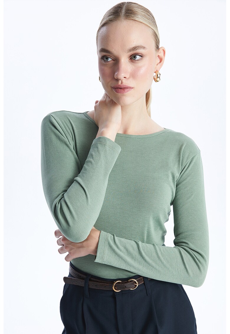 Bluza din amestec de bumbac cu decolteu rotund