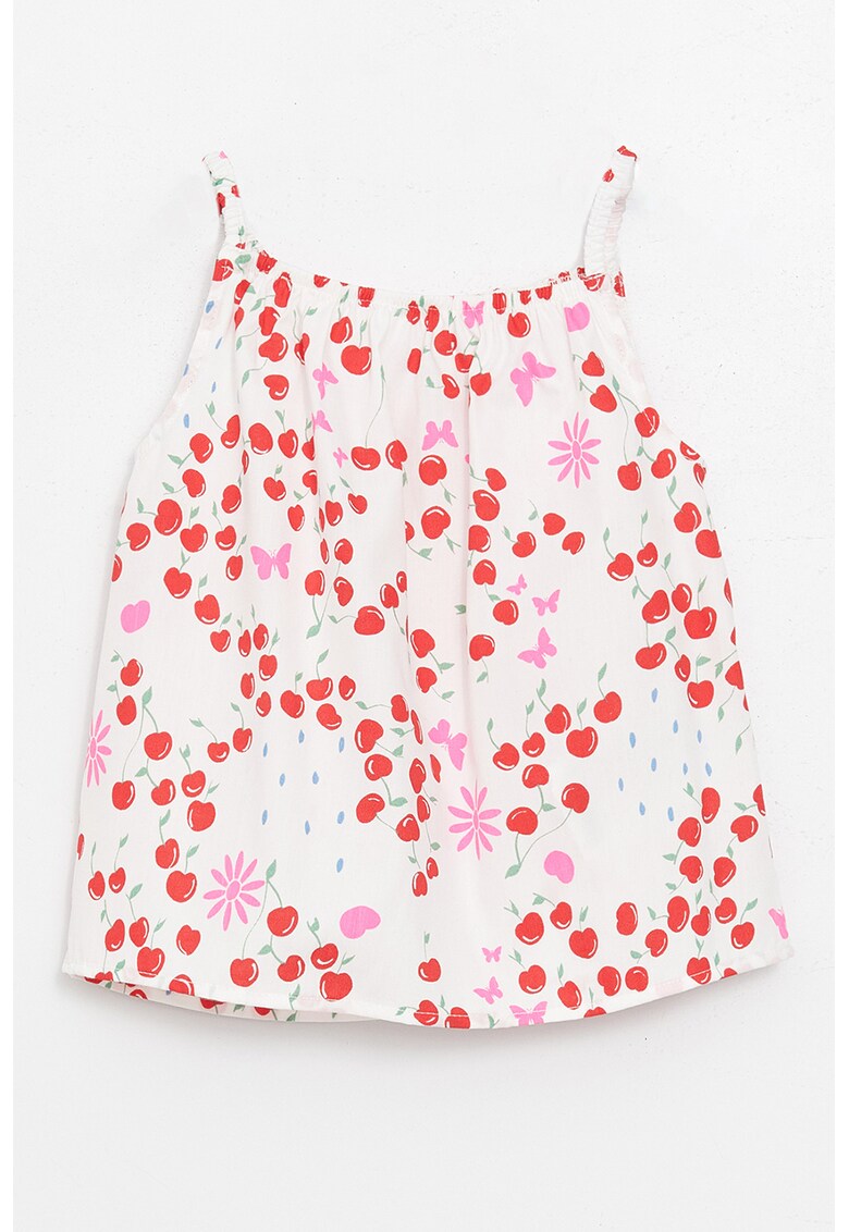Bluza de bumbac cu decolteu patrat si model cu cirese