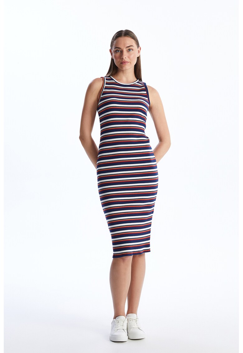 Rochie midi cu croiala bodycon si model in dungi