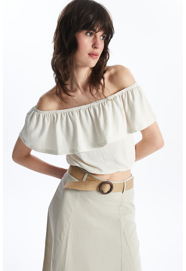 Bluza cu decolteu pe umeri si talie elastica