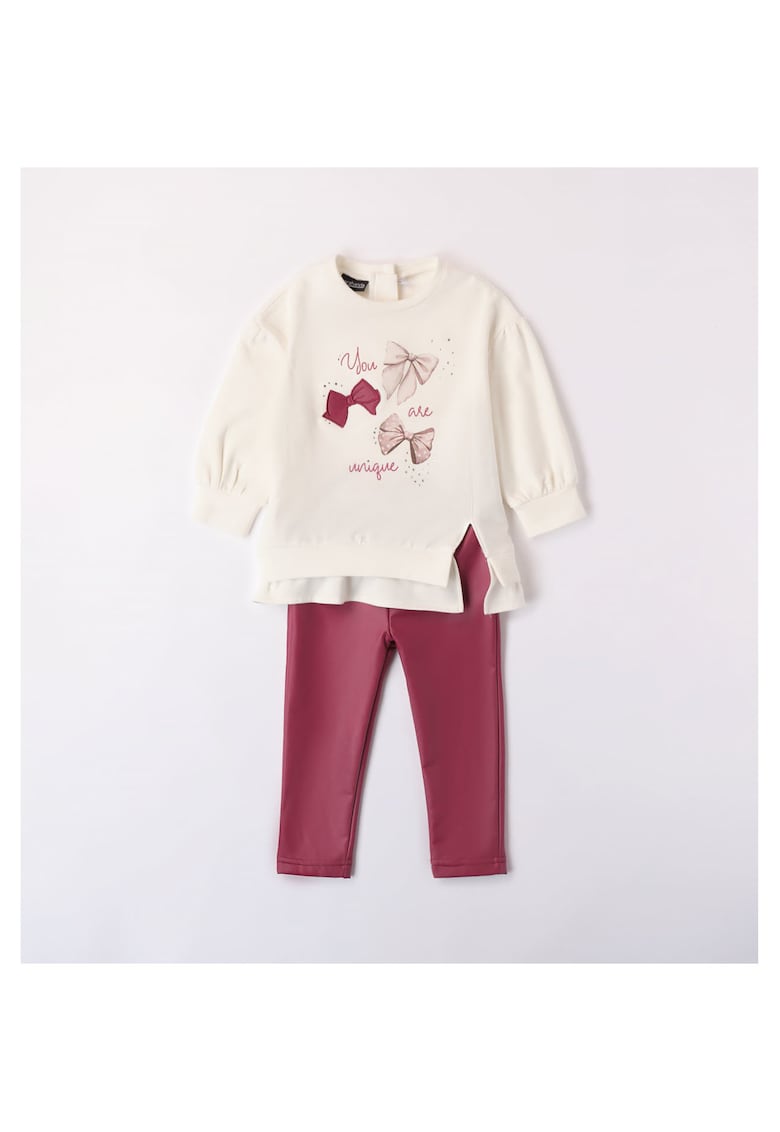 Compleu bluza si colant piele ecologica pentru fetite - 0.7260 - Alb/Zmeura
