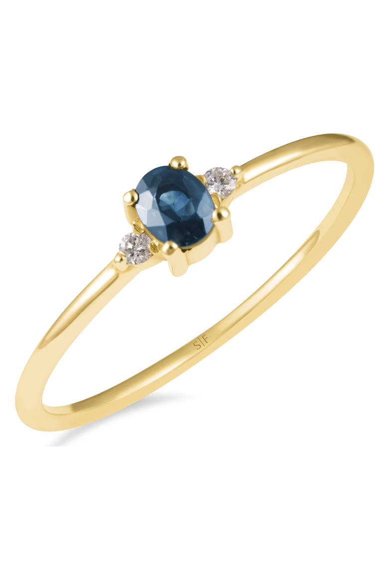 Inel Essen Aur Galben - 14K - Diamante de 0.03 Carate si Safir de 0.23 Carate