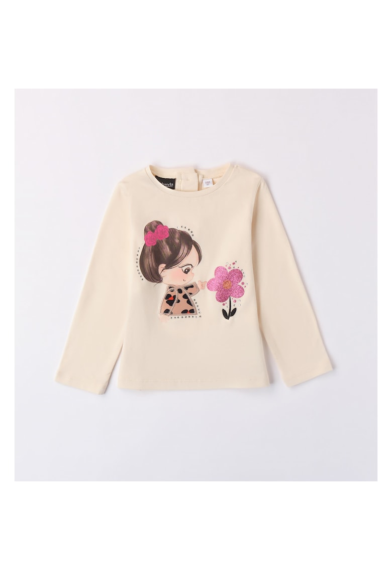 Bluza cu imprimeu pentru fetite - 0.7282 - Bej - Fucsia/Bej
