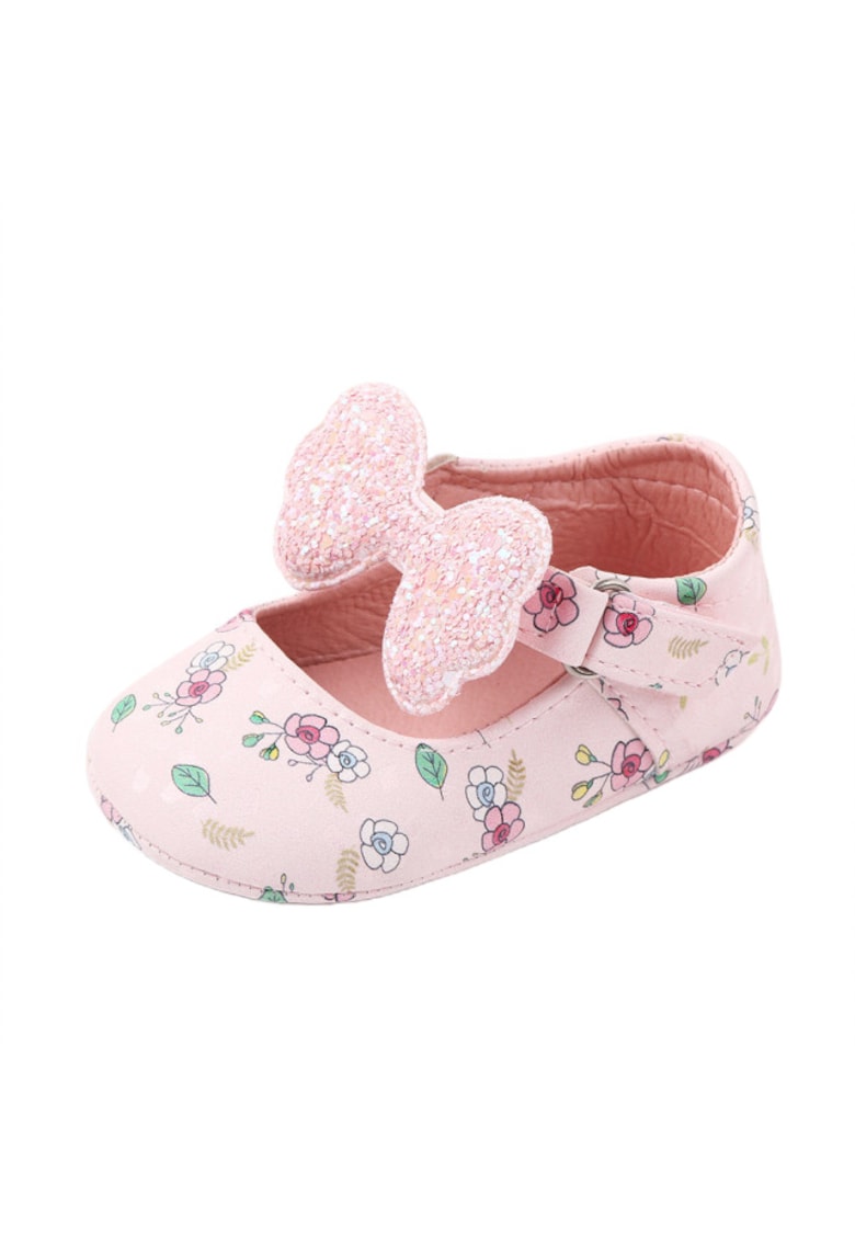 Pantofi Cu Floricele Si Fundita - Elegant - Fete - Velcro - Multicolor