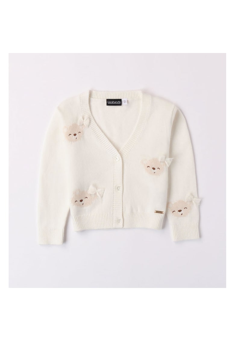 Cardigan cu broderie ursulet pentru fetite - 0.7317 - Alb