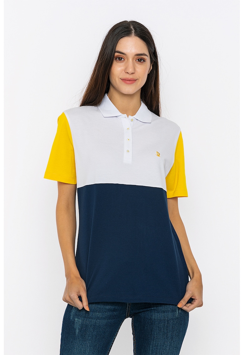 Tricou polo din bumbac cu model colorblock