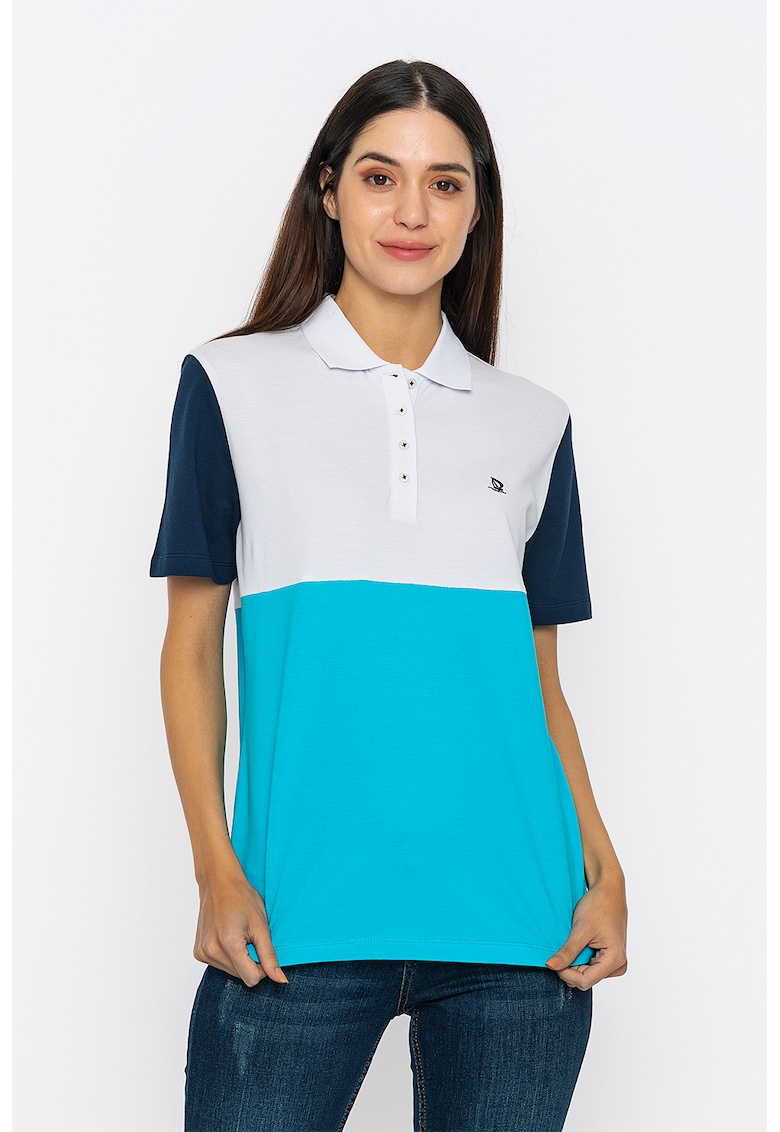 Tricou polo din bumbac cu model colorblock