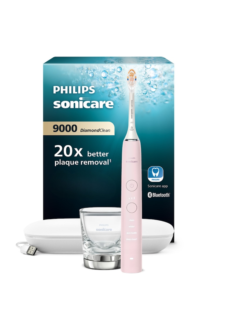Periuta electrica sonica HX9911/21 Diamond Clean 9000 HX9911/21 - 4 moduri de periere - 3 intensitati - 1 toc de transport cu USB incarcare - 1 pahar - roz