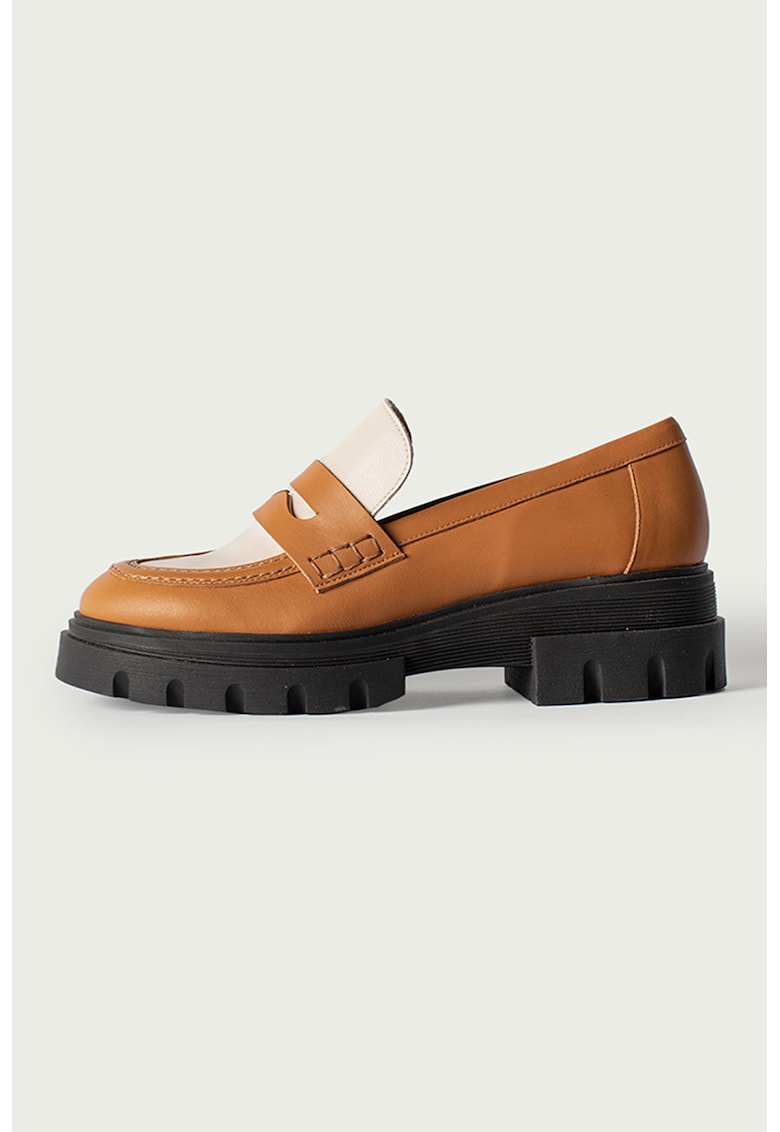 Pantofi loafer din piele cu model colorblock