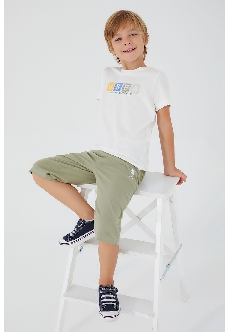 Set de tricou cu imprimeu si pantaloni - 2 piese - Alb/Kaki