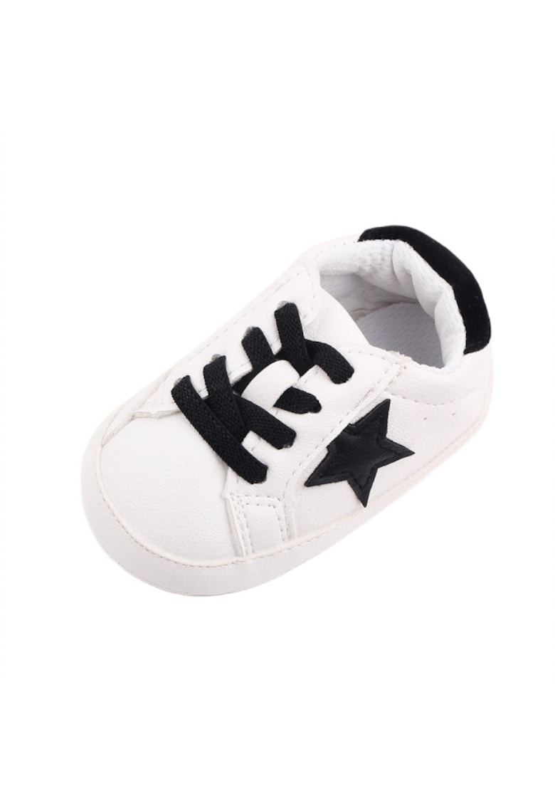 Pantofi Sport Cu Stea - Piele ecologica - Baieti - Fete - Siret - Alb - Negru