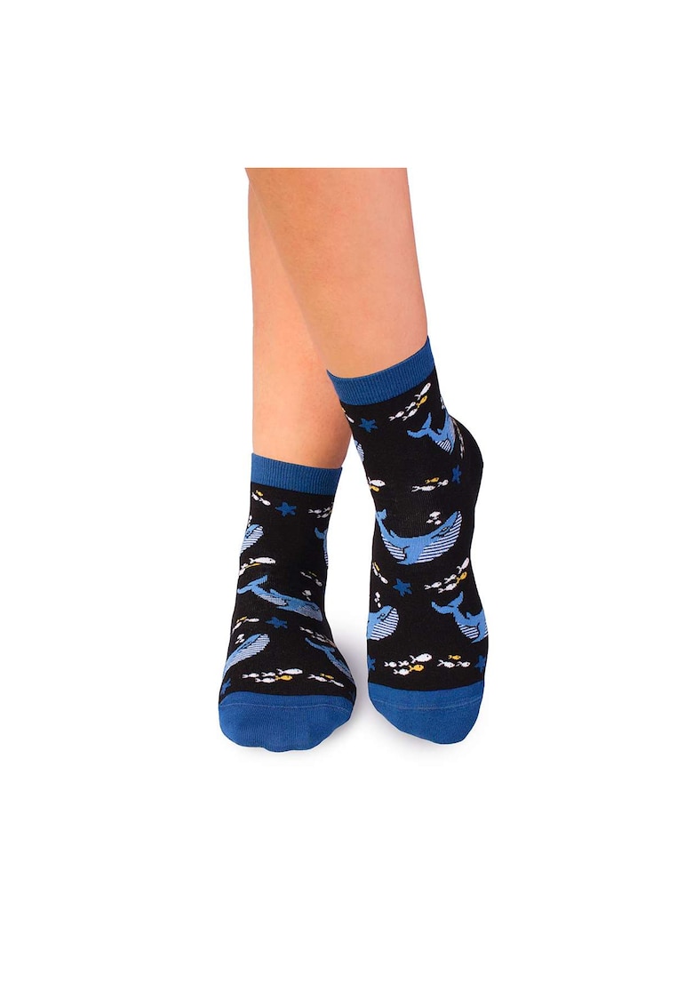 Sosete scurte peste glezna bumbac organic Sealife Balene Negru