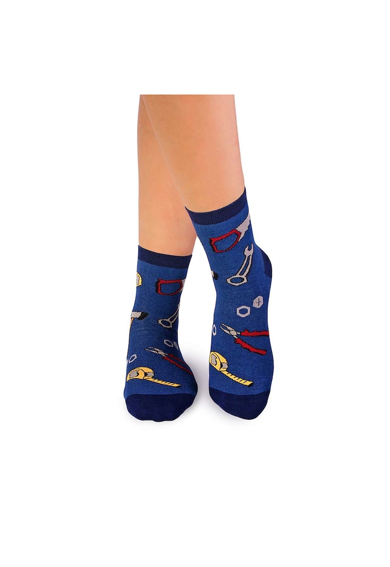 Sosete scurte peste glezna bumbac organic Fine Cotton Unelte Albastru