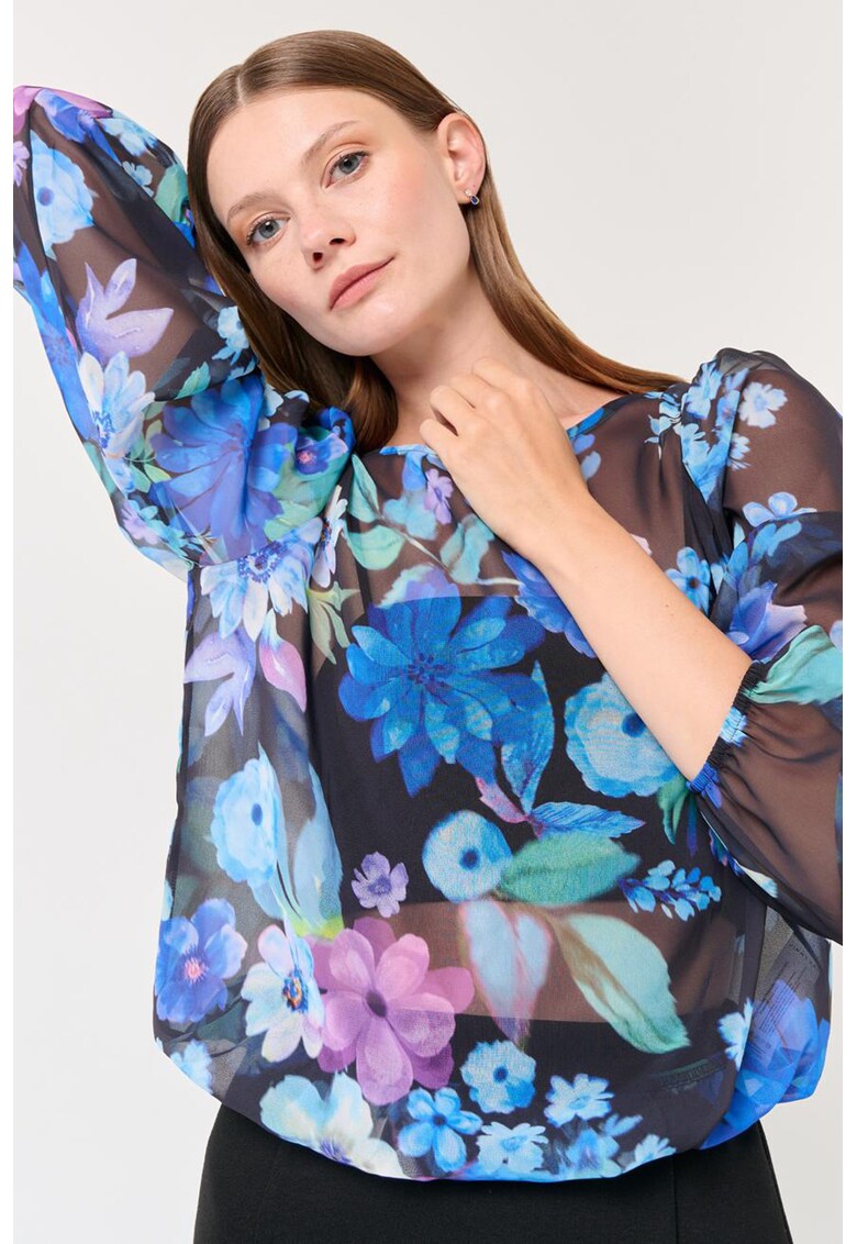 Bluza cu imprimeu floral si aspect semitransparent