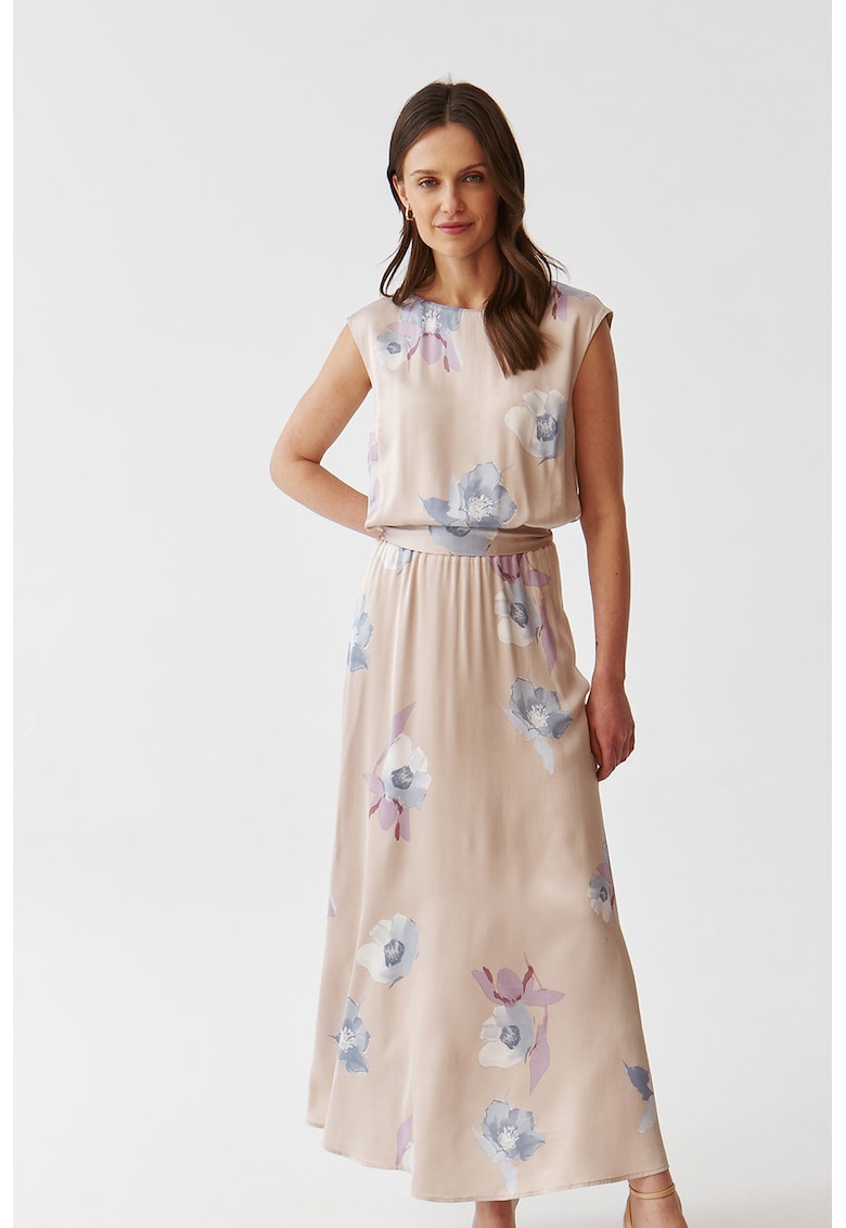 Сатинирана флорална рокля с колан