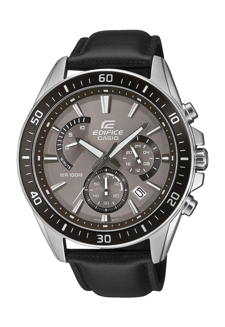 Ceas EDIFICE Classic Chronograph - Quartz - cronograf - maro - curea piele - 10 ATM