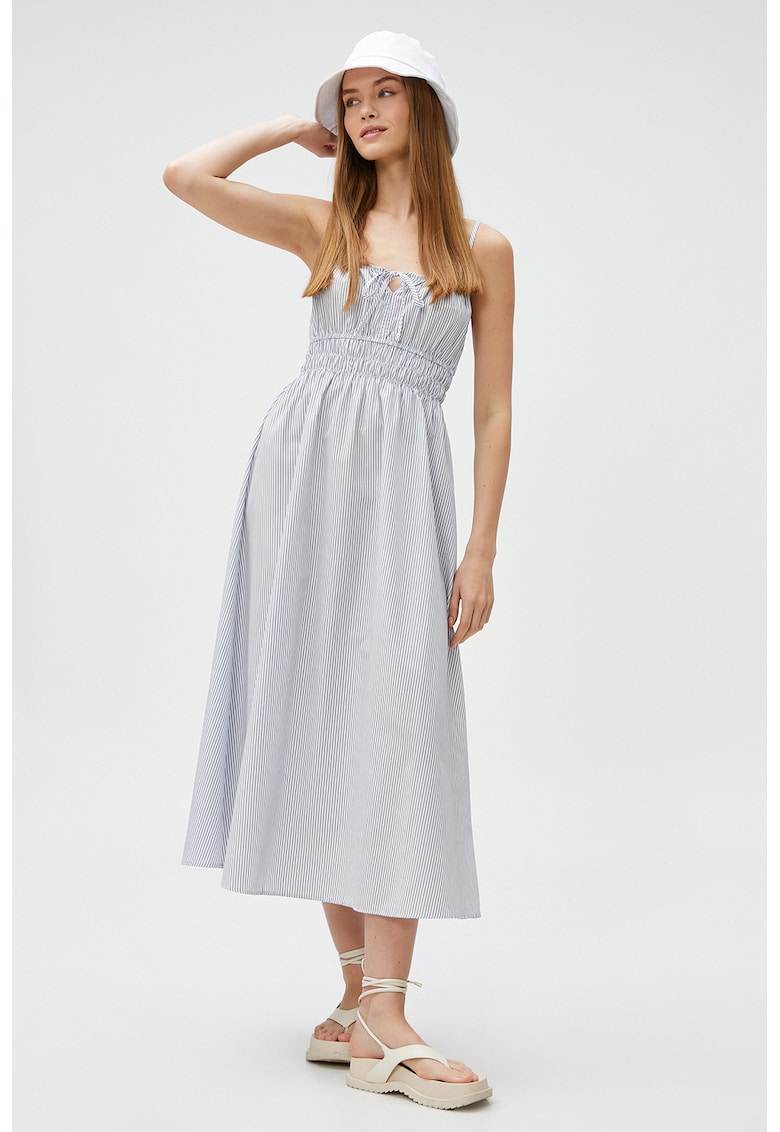 Rochie midi cu bretele si model in dungi