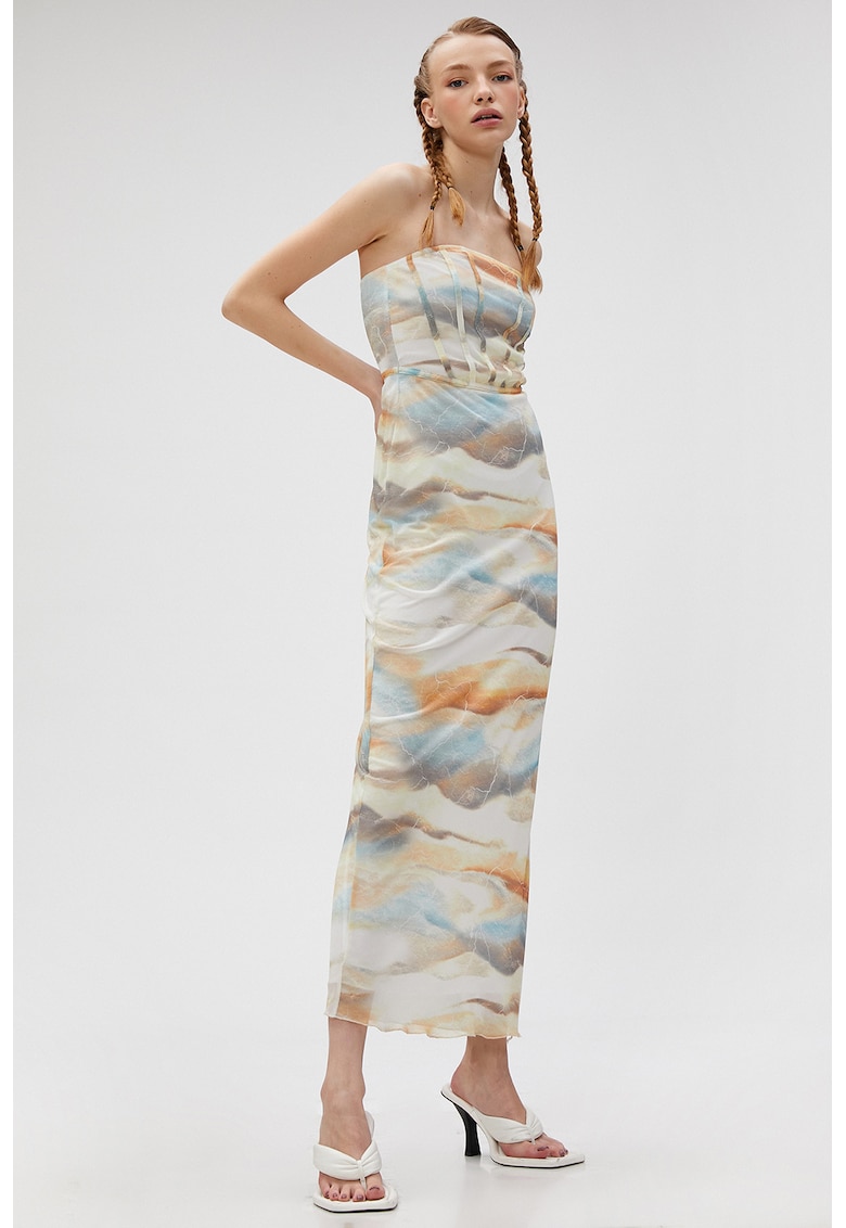 Rochie midi cu model tie-dye si slit lateral