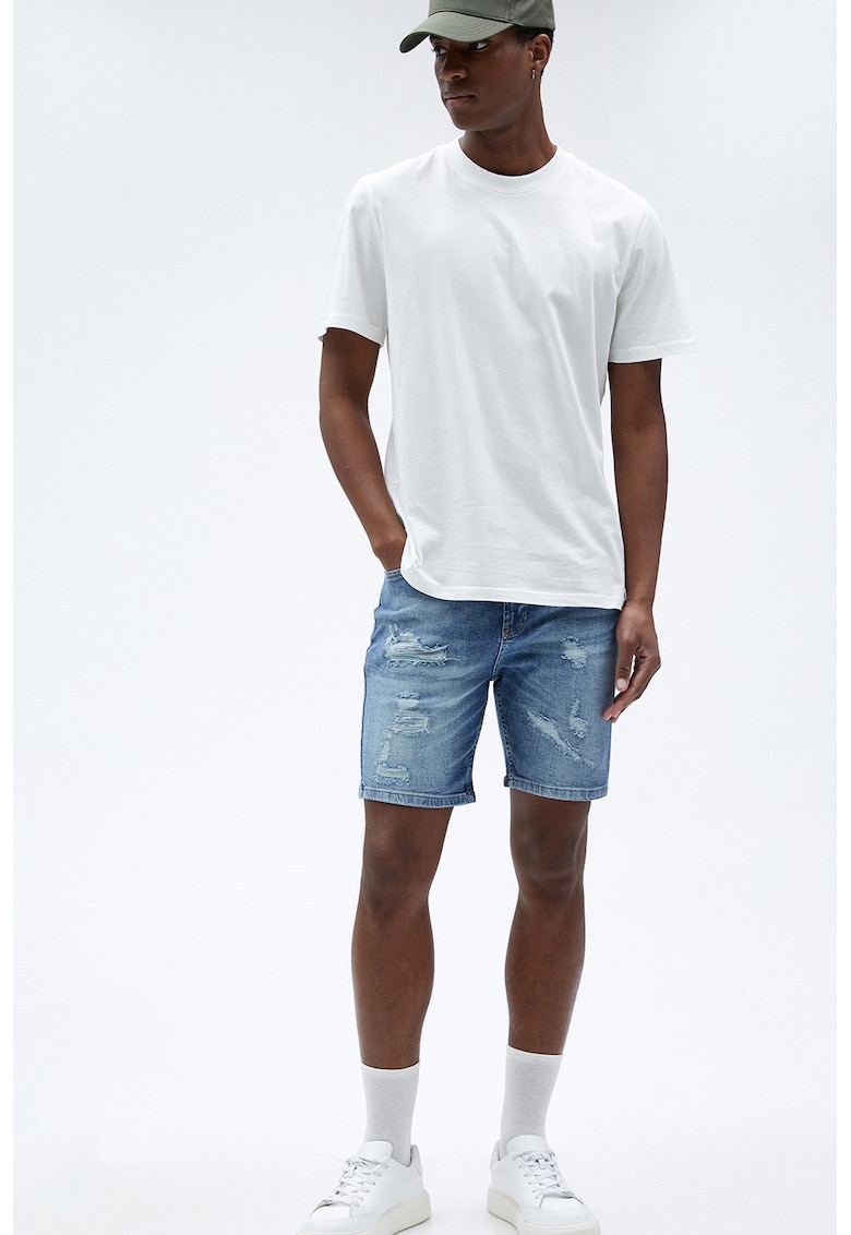 Bermude de denim cu detalii deteriorate