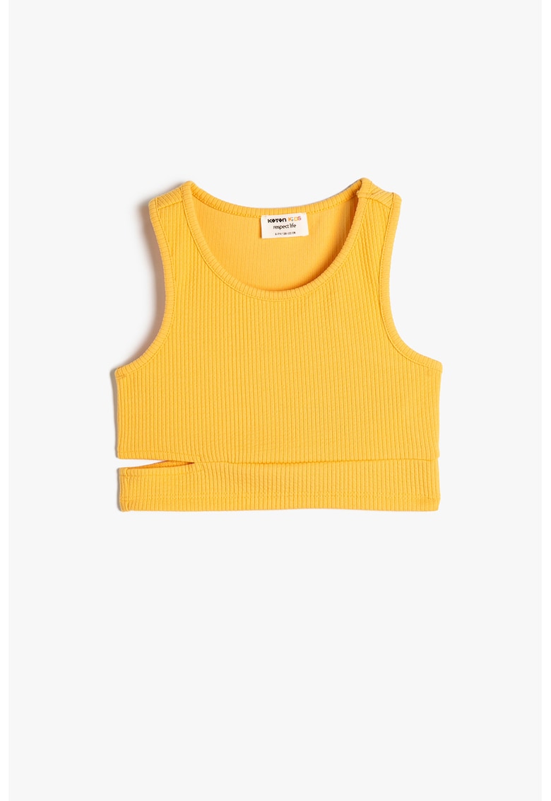Top crop striat cu decupaj lateral - Galben sofran