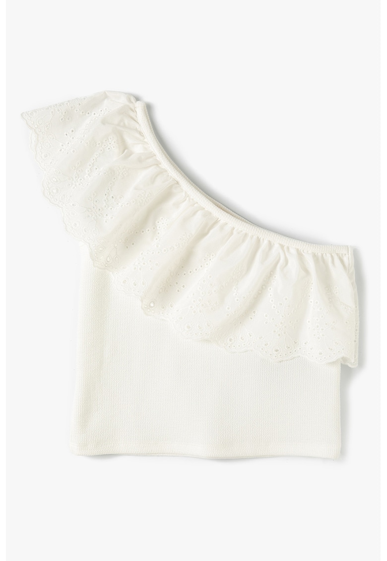 Bluza cu decolteu pe un umar si volane de dantela