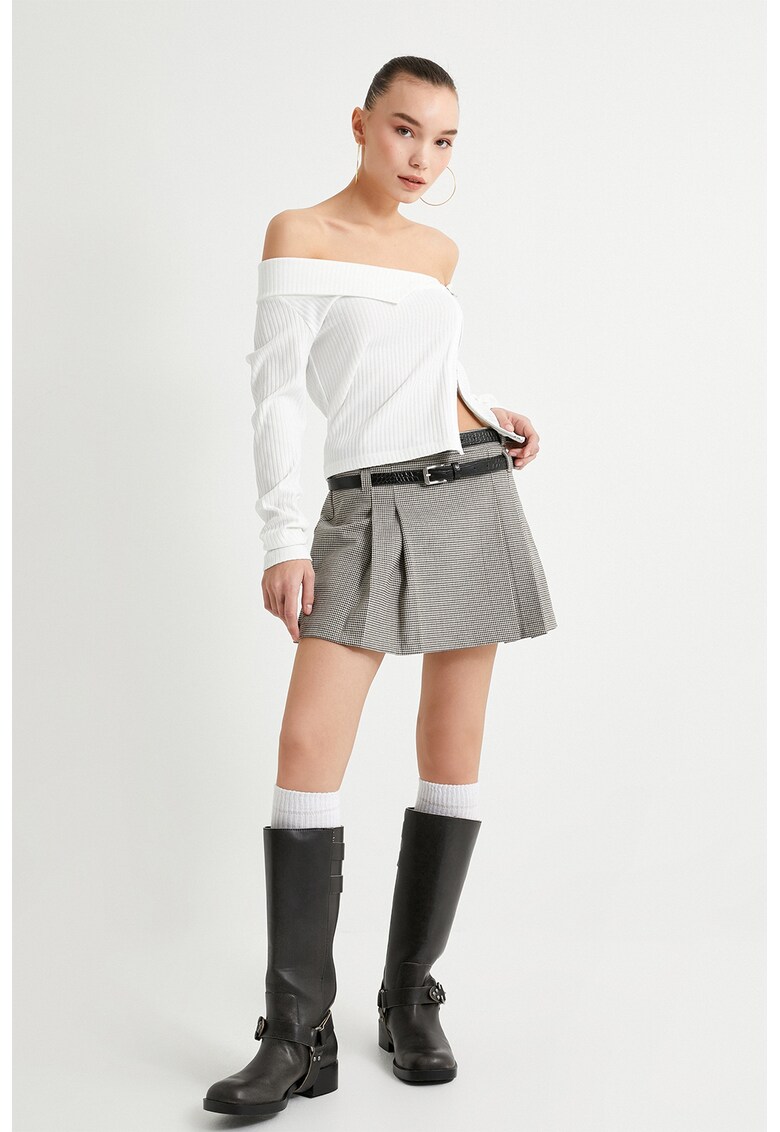 Fusta-pantaloni in carouri cu 2 curele