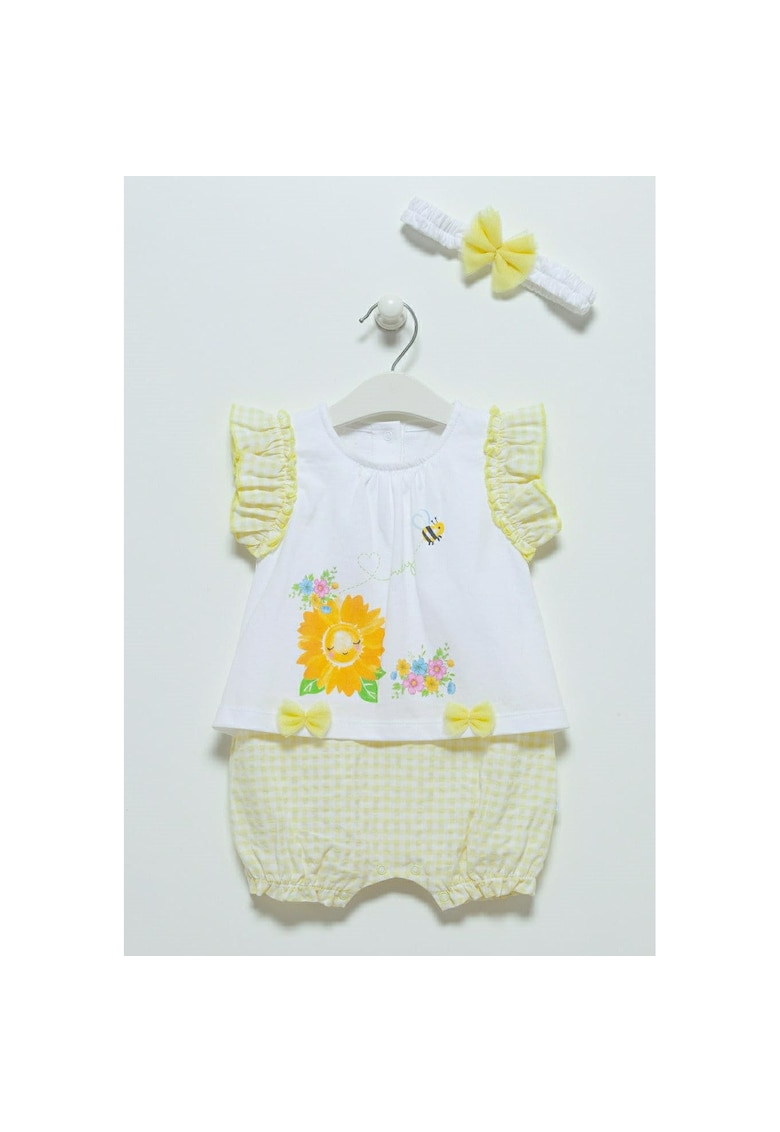 Compleu de vara bebe -  cu bentita - galben - TK7113