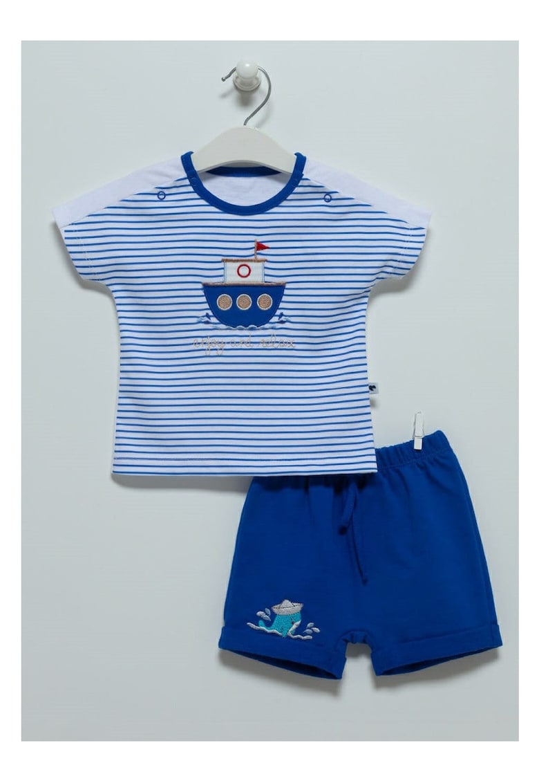 Compleu pantaloni scurti cu tricou - Barcuta - albastru - TKE6984