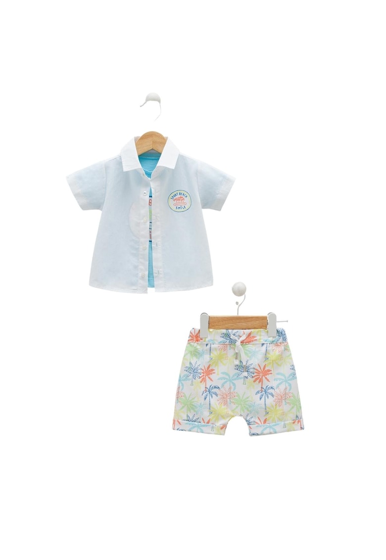 Compleu de Vara Baieti -  3 Piese - Alb - TKE8096 - 80 cm - Alb