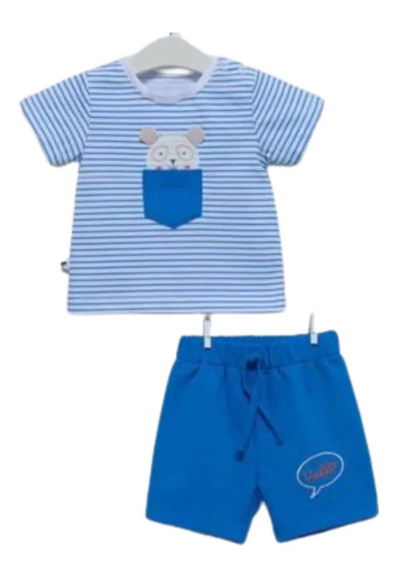 Compleu Ursulet - 2 piese - Gri cu verde -TKE6993 - Albastru
