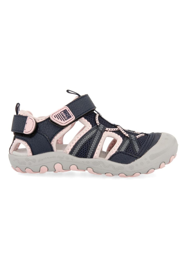 Sandale cu velcro si decupaje Mazatlan 27603 - Roz pal/Bleumarin